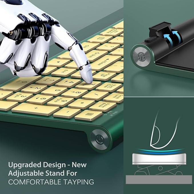 JOYACCESS Wireless Keyboard and Mouse Combo,2.4G Ergonomic Typewriter Keyboard with Type-C Receiver and Adjustable Tilt for Computer, Windows,Desktop, PC, Laptop-Cangling Green