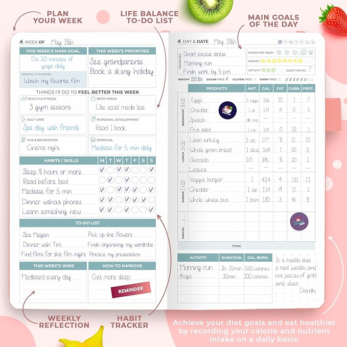 Clever Fox Wellness Planner - Weekly & Daily Health and Wellness Log, Food Journal & Meal Planner Diary for Calorie Counting, Notebook for Medical Condition Tracking – Pocket size (Light Pink)