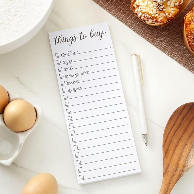 Paper Junkie Grocery & Shopping List Magnetic Notepad for Fridge - 6-Pack Slim Notepads, 3.5 x 9 In, 60 Sheets per Pad, White Magnetic Backing - Checkboxes for To-Do & Grocery Items
