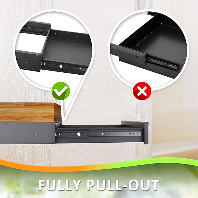 Under Desk Drawer For Desk 23.5 in, Pull out Storage Organizer with Slide Extension Mounted Under Flat Wooden Table or Workbench, Carbon Steel Hidden Desk Drawer