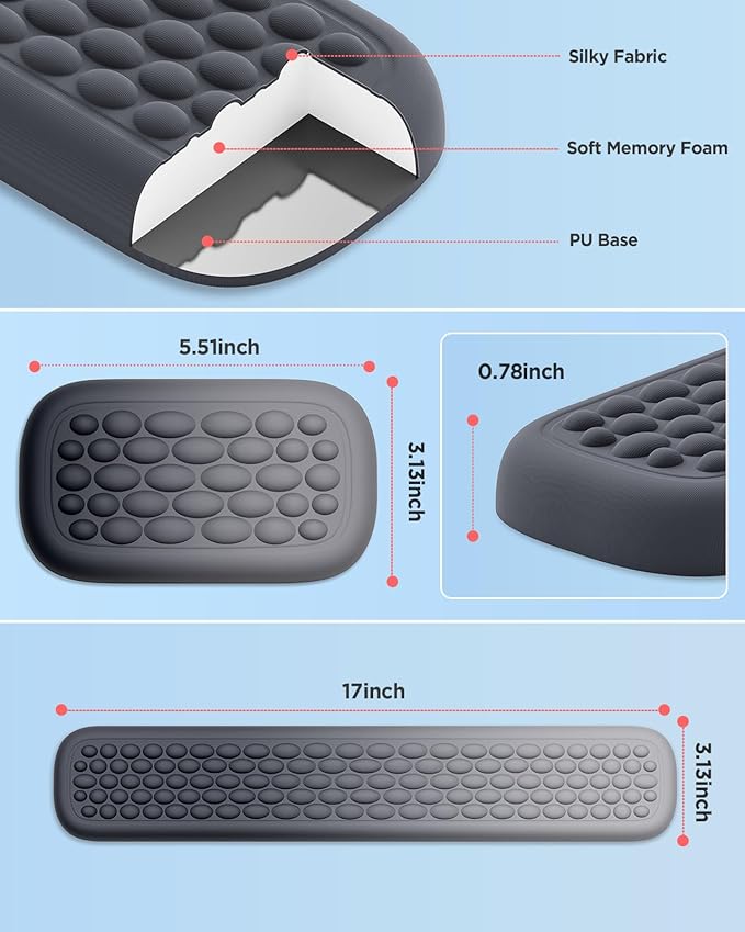 Lekvey Ergonomic Keyboard Wrist Rest, Silky Memory Foam with Massage Points Carpal Tunnel Support Wrist Pad Set for Office/Gaming, Typing Pain Relief, Gray-Black Gradient