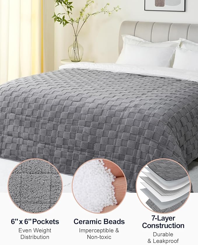 Kivik Dual Sided Weighted Blankets for Adults, Buttery Soft Stylish Checkered Heavy Blankets for Couch Sofa Bed - Ultra-Fluffy Fabric Brings Cloud-Like Comfort (60"x80", Grey, 20 Pounds)