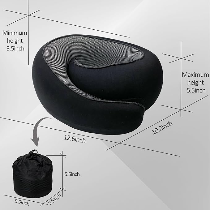 Outney™ Travel Pillow for Airplanes 2025 Veritable Chin Support Travel Neck Pillow 100% Pure Memory Foam Full Neck Surround Pillows for Traveling Flight Sleeping Portable Travel Essentials (Black)