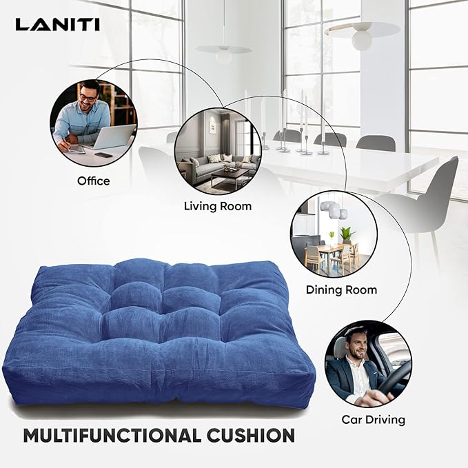 LANITI 24” Inch Extra Large Floor Cushions Tufted Floor Pillow for Adults Square Meditation Ultimate Comfort Oversized Pillows for Floor Cushion (Aqua)