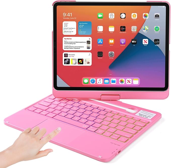 Keyboard Case for iPad Air 13 inch M3 2025&M2 2024, Mulit Touchpad Backlight 360 Rotatable Cover Wireless Pencil Holder Pink