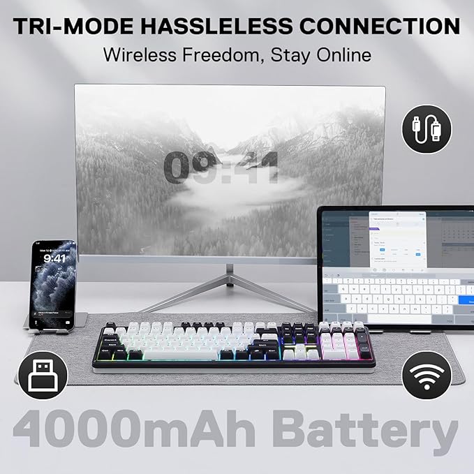 Redragon K745 PRO Wireless Gasket RGB Gaming Keyboard, 108 Keys Mechanical Keyboard w/Extra 4 Hotkeys, Hot-Swap South-Facing LED Socket, 5-Layer Noise Dampening, Round PBT Keycaps, Mint Mambo Switch