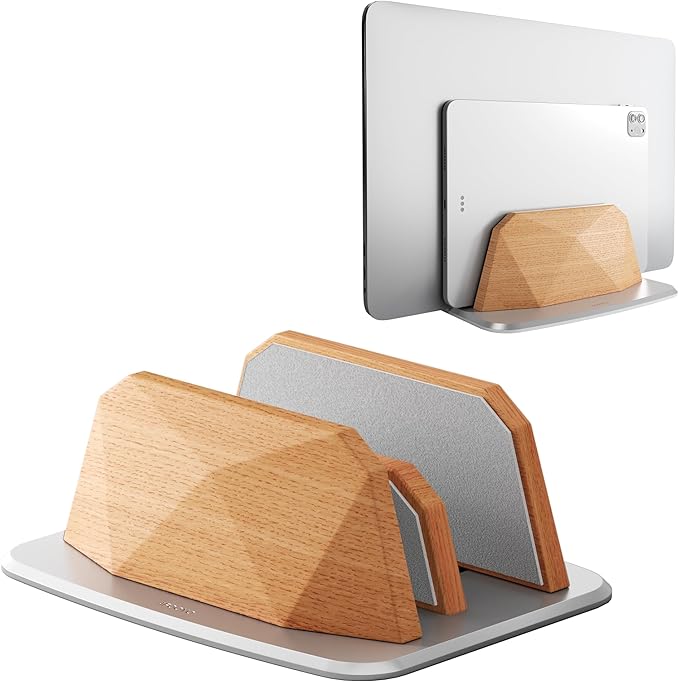 Vertical Laptop Stand - Dual Slots Wooden Adjustable Laptop Holder,Desktop Dock Compatible with All MacBook, Surface,Chromebook,Dell & More(Beechwood)