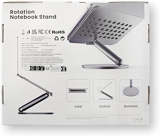 LULULOOK Laptop Stand for Desk 2025, 360 Rotating Adjustable Laptop Riser, Upgraded Foldable Full Aluminum Alloy Computer Stand for MacBook Pro/Air, Dell, HP, Lenovo and Other 10-17inch Laptops