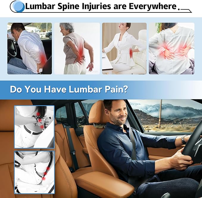 Lumbar Support Pillow for Car, 100% Memory Foam Lumbar Pillow with Breathable Removable Cover, Ergonomic Design - Back Pillow Lumbar Support Pillow for Car Seat/Back Pain Relief(Ice Silk Black, 1PC)