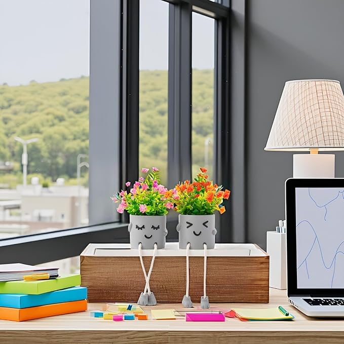 2 Packs Cute Fake Plants, Kawaii Artificial Potted Plants for Table Desk Home Bedroom Bathroom Office Shelf Office Wall Room Farmhouse Decor Artificial Plants B2