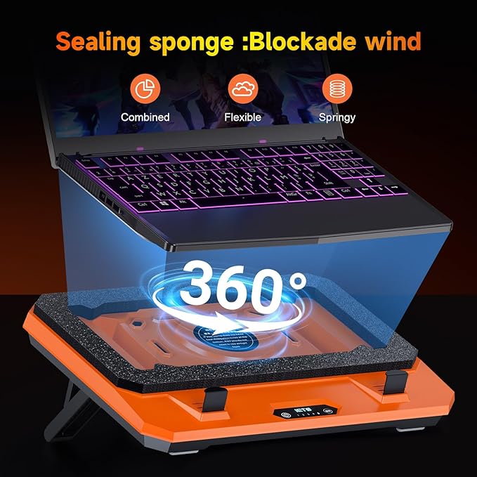 GT300 Upgraded Laptop Cooling Pad with Adjustable Stand, Turbo Boosted Cooler for Rapid Cooling 10-17inch Gaming Laptop, Flexible Sealing Ring，Featuring Air Filtration and USB Hub