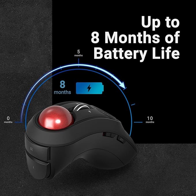 ELECOM Relacon Handheld Trackball Mouse, Thumb Control, 2.4GHz Wireless, Ergonomic Design, 10-Button Function with Smooth Tracking, Windows11, MacOS (M-RT1DRBK)