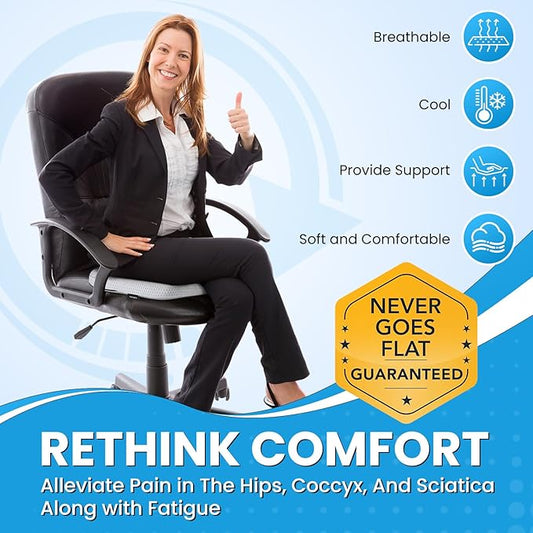 Office Chair Cushion - More Breathable Pressure Relief Seat Cushion with Hours Sitting on Gaming/Car/Wheelchair, Soft Extra-Dense Air Fiber for Orthopedic Coccyx, Sciatica & Hip Support
