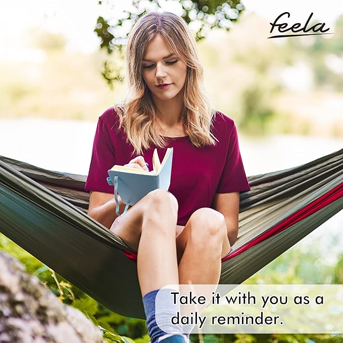 feela 3 Pack Pocket Small Notebook Journals, Mini Cute Memo Notepad Hardcover College Ruled Lined Journals with Pen Holder for Women Girls Office School, with 3 Black Pens, 3.5”x 5.5”, A6, Light Blue