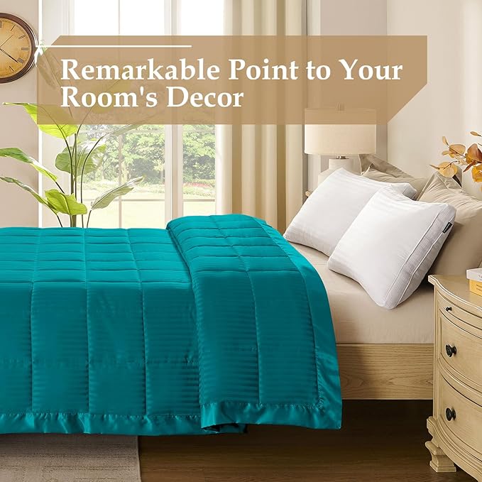 downluxe King Size Blanket with Satin Trim, Lightweight Down Alternative King Blanket for All Season, Machine Washable (Teal, 108 x 90 Inch)