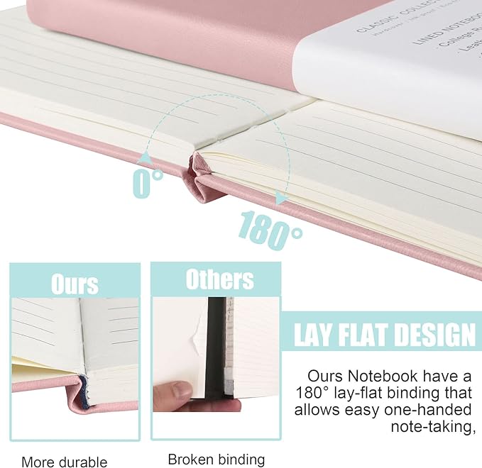 Lined Journal Notebook, 6Pack(pink), 160 Pages, Medium 5.7 inches x 8 inches - 100 gsm Thick Paper, Hardcover