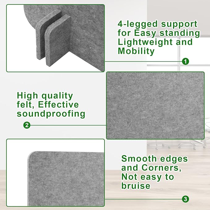 Kisston 6 Pack Acoustic Desk Divider Desk Partition 24 x 24" Stand Up Freestanding Desk Privacy Panel Noise and Visual Distractions Reducing Table Divider for Student Reception Area Office(Light Gray)