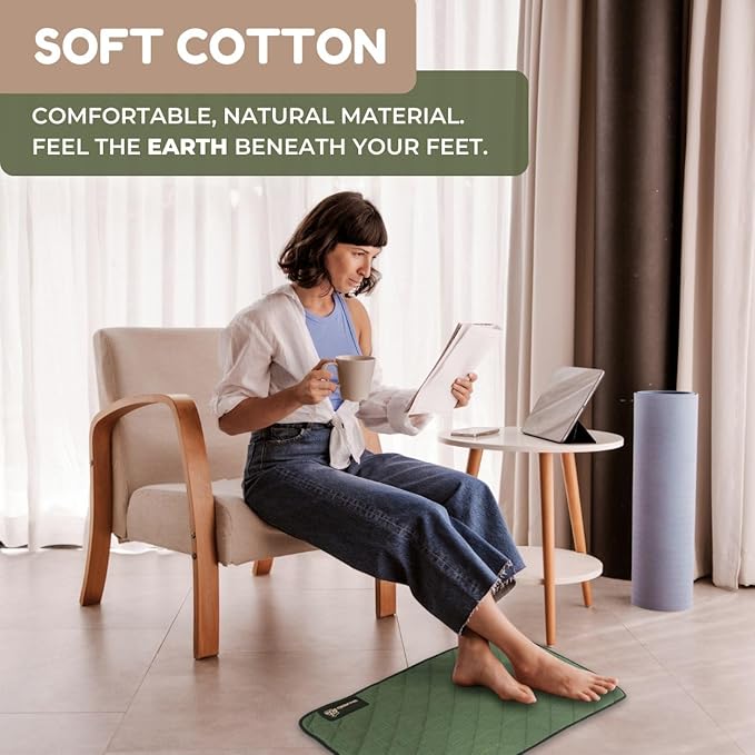 Premium Grounding Mat for Feet, Soft Cotton & Silver Fiber, Comfort for Sleep & Wellness, Grounding Pad for Anti-Aging & Inflammation, Grounding Mat for Bed and Desk (24x16 Inches)