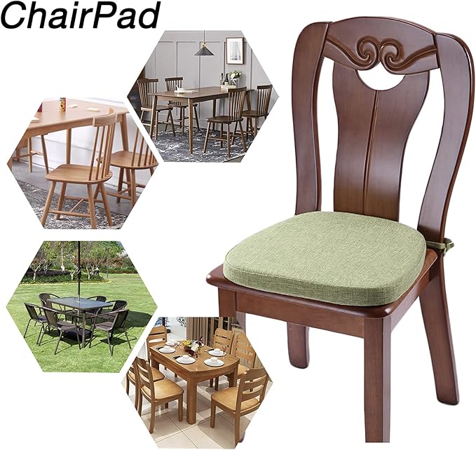 Chair Cushion with Ties for Dining Chairs - Memory Foam Non Slip Kitchen Chair Pad and Dining Seat Cushion with Machine Washable Cover [16.5 x 16.2 Inches] - Green