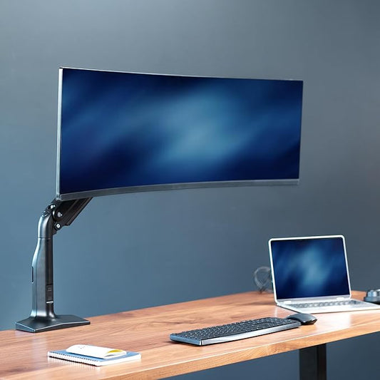 VIVO Aluminum Ultrawide Monitor Stand, Classic, Fits up to 49 inch Computer Screens, Single Articulating Pneumatic Arm, C-Clamp and Grommet Desk Mount, Max VESA 200x100, Black, STAND-V100H