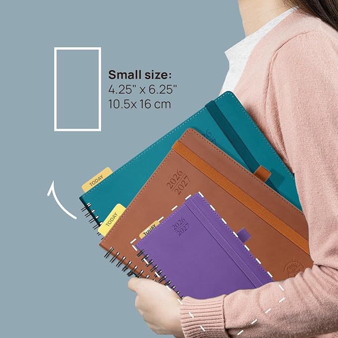 POPRUN Monthly Planner 2026-2027 (Pocket 4.25" x 6.25") 18 Months Calendar (Jan 2026 - Jun 2027) - 4 Pages per Month with Expense & Notes, Leather Cover, Sunday Starts - Grey