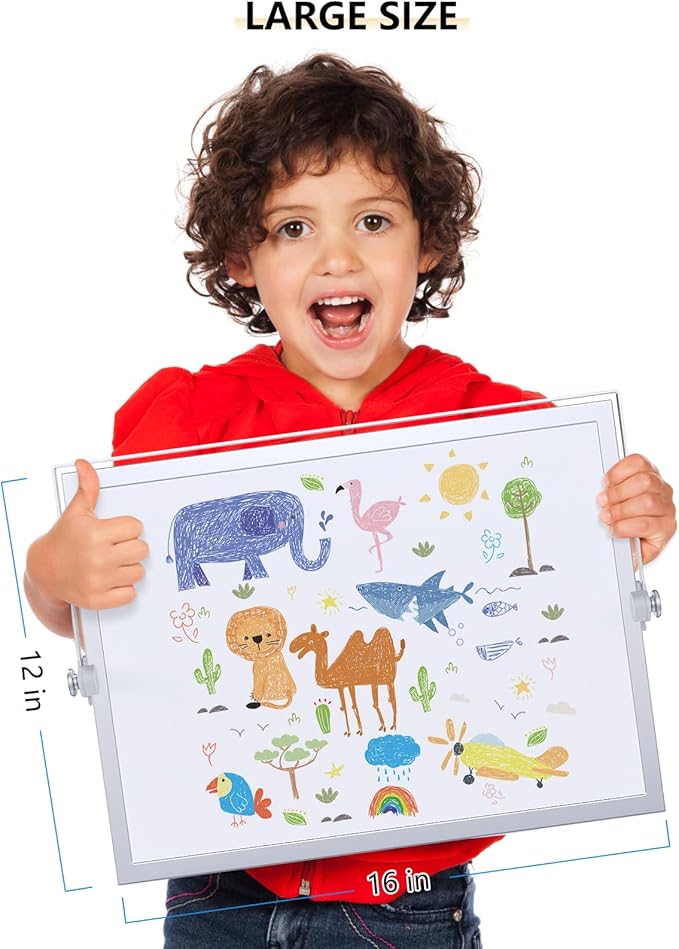 Dry Erase White Board, 16X12IN Magnetic Desktop Whiteboard Calendar with Stand, 8 Markers, 4 Magnets, 1 Eraser, Portable Double-Sided White Board Easel for Kids Memo to Do List Desk