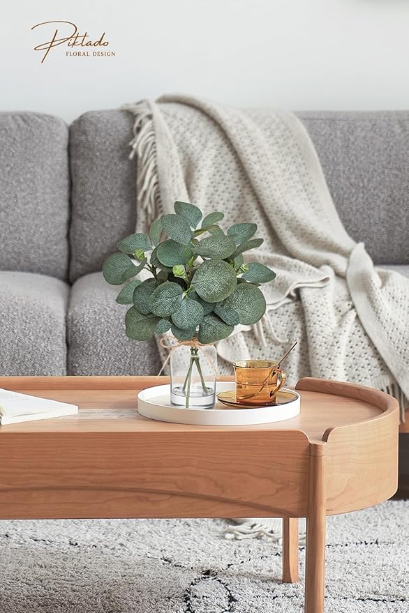 12" Fake Eucalyptus Stems in Vase with Faux Water,Artificial Plants Leaves for Shelf Desk Bathroom Farmhouse Room Coffee Table Home Decor (Eucalyptus-Fruit)