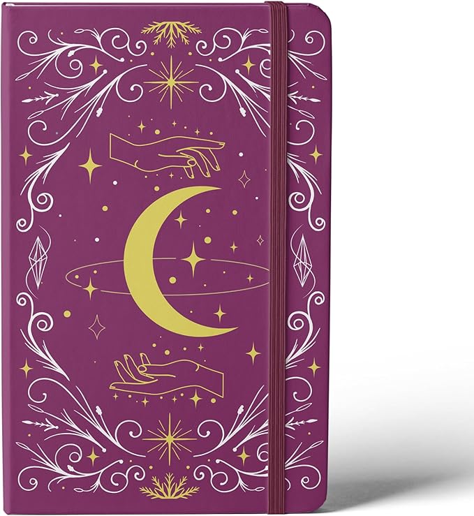 BUKE A5 Dotted Journal – 160gsm Ultra Bamboo Paper, Moon & Star Foil Cover, Flat Lay Notebook with Gift Box – 160 Pages, 5mm Dot Grid, Faux Leather Hardcover (Red)