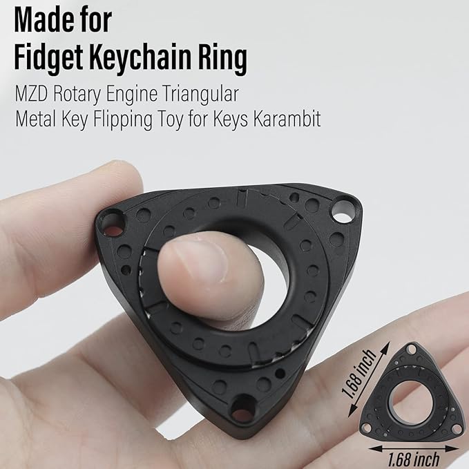 FREELOVE Keychain Ring Fidget Spinner for Adults, Men Finger Haptic Roller, Small Metal Clicker Toys, Ball Bearing, Black Fingears Spinning EDC for Anxiety Stress, Black