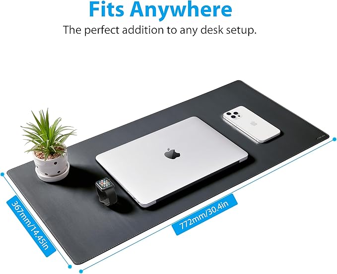 Large Leather Mouse Pad for Desk, 30.3" x 14.4" Desk Mat, Non-Slip Pu Leather Office Home Desk Mat, Waterproof Desk Pad for Keyboard and Mouse, Laptop, Writing, Desk Accessories (Dark Grey)