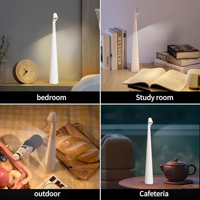 Cordless Table lamp, Rechargeable Wireless Desk Lamp, Portable Bedside Lamp 3 Levels Brightness, Battery Operated LED Desk Lamp for Bedroom Restaurant Reading (White)