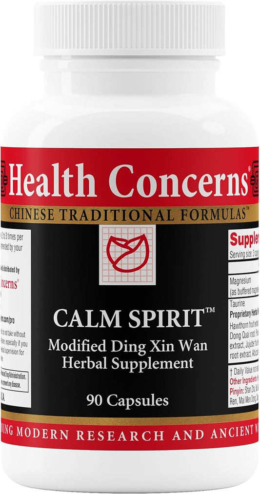 Health Concerns Calm Spirit - Stress Relief Supplement for Men & Women - Herbal Calming Support - Eases Tension & Nervousness - Magnesium, Hawthorn, Chinese Peony & Taurine - 90 Capsules