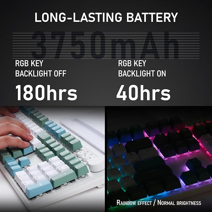 iRocks K74R Wireless RGB Illuminated Mechanical Gaming Keyboard, Hot-Swappable Switches, Easy-Clean Floating Design, PBT 107 Keys NKRO, Detachable USB-C Cable - Island Blue (Red Switches)