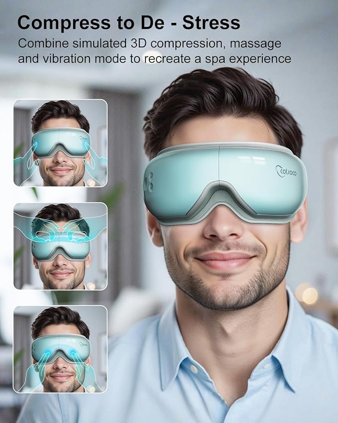 cotsoco Eye Massager with Heat, Birthday Gifts for Women, Heated Eye Mask with Bluetooth Music, Relax & Reduce Strain Dark Circles and Improve Sleep, Gift for Mom Dad Women Men (Blue)