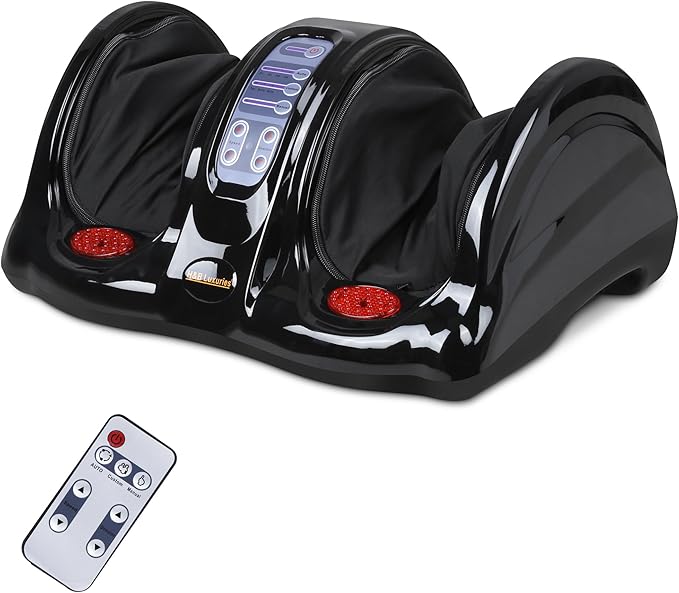 H&B Luxuries Shiatsu Foot Massager Machine with Remote Controller, Kneading and Rolling Home Massagers for Feet, Ankle, Calf, Leg, Gift for Men, Women, Father, Mom Parents and The Elderly, Black