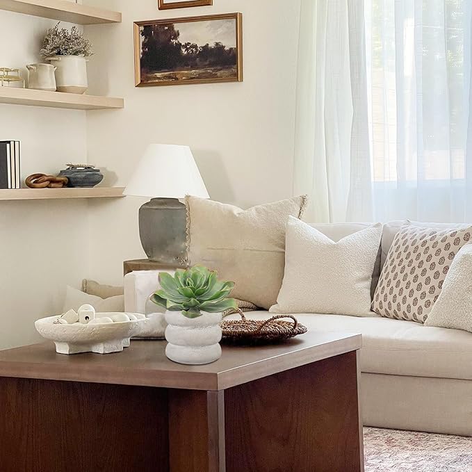 Fake Plants Succulents Artificial Agave Succulent Plants Faux Aloe Potted Plant in White Glaze Ceramic Pot for Desk Modern Office Room Table Shelf Bathroom Garden Greenery Home Decor