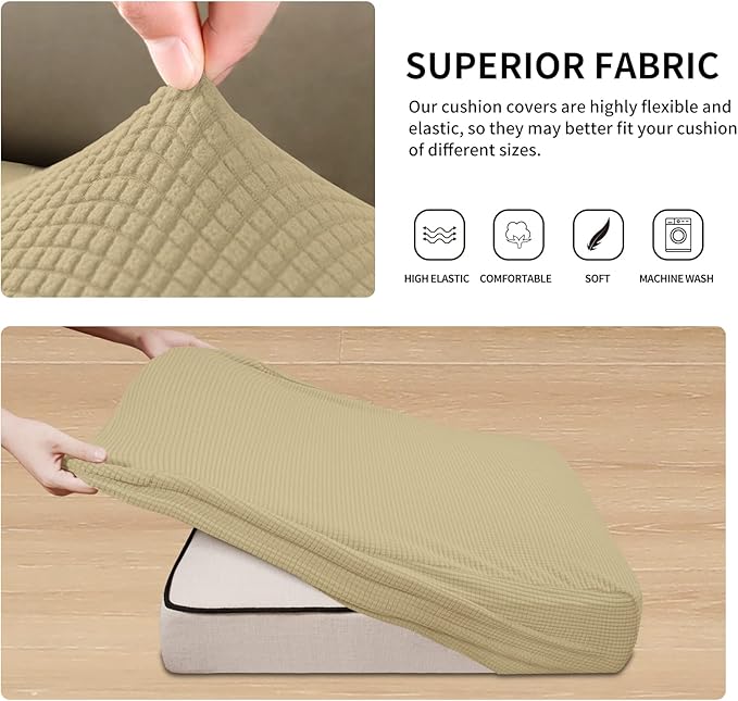 Easy-Going Stretch Individual Loveseat Couch Cushion Cover Sofa Cushion Furniture Protector Sofa slipcover Soft Flexibility with Elastic Bottom (2-Piece Loveseat Cushion Cover, Beige)