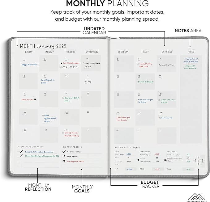 Undated, 2025 Planner, 8.5" x 11" - The #1 Productivity Planner to Achieve Your 2025 Goals - Planner 2025-2026 by PRODUCTIVITY STORE (A4, GREY)