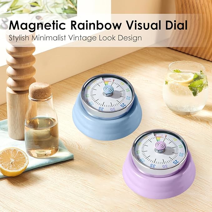 Visual Timer for Kids Rainbow Kitchen Timer with Magnetic Base 60-Minute Countdown Mechanical Ringer Alert Cute Time Management Tool for Children and Adults Study Work Cooking, Blue