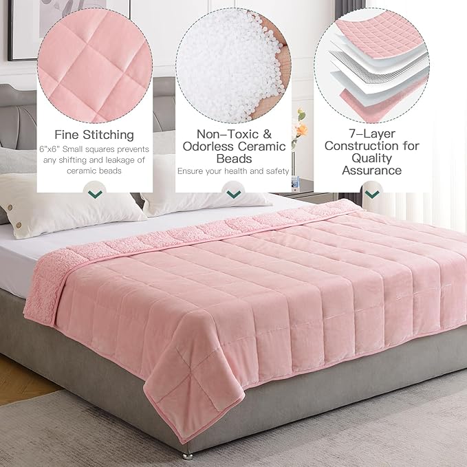Lofus Weighted Blanket for Adults(20 lbs, 60" x 80"), Queen Size Heavy Blanket Machine Washable, Soft Weighted Blankets for Stress Relief and Sleep Promotion-Pink