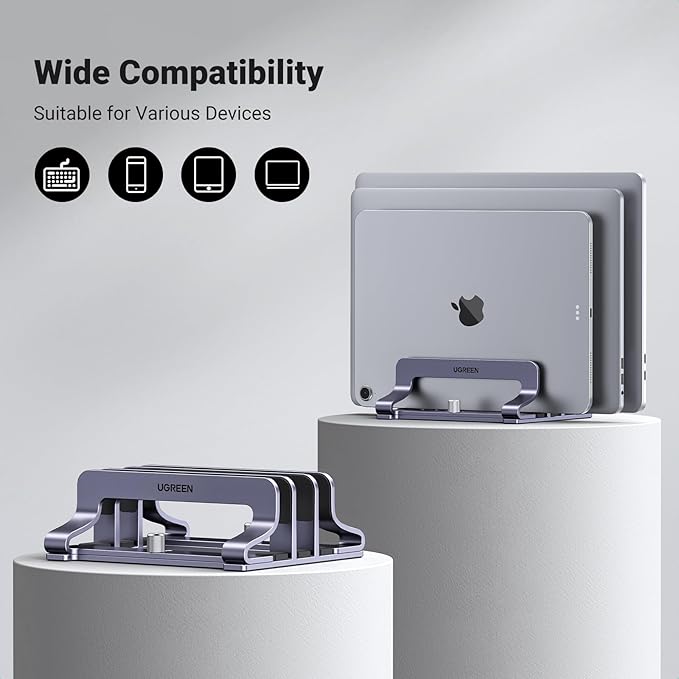 UGREEN 3-Slot Vertical Laptop Stand Holder Desk Compatible with MacBook Pro Air Laptop Stand Desktop Adjustable, Lenovo Ideapad, Surface Book, HP Notebook, Dell Chromebook Up to 17.3 Inch, Space Gray