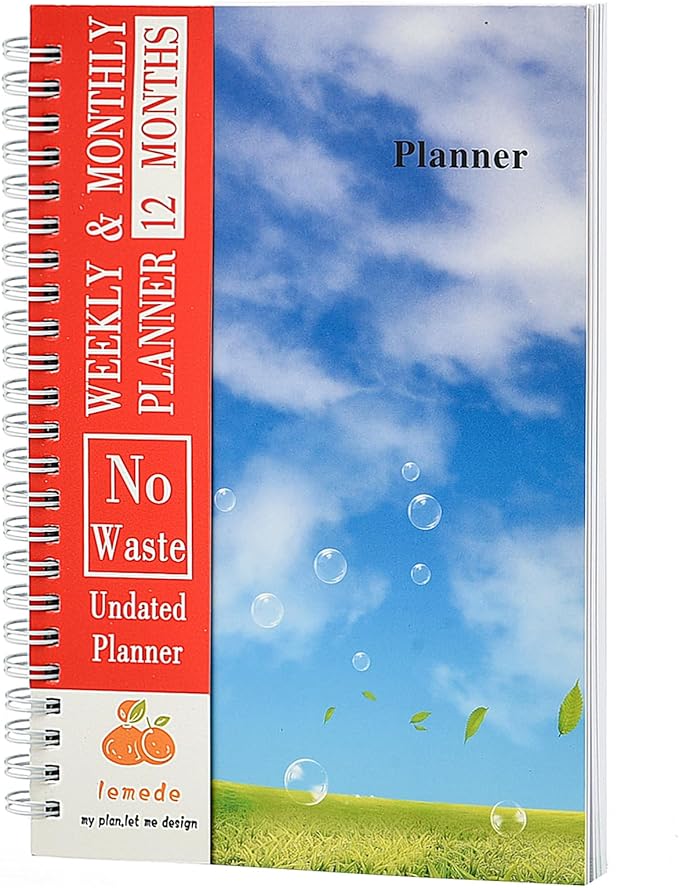 LEMEDE No Waste 12 Months Undated Planner Weekly and Monthly Planner, Weekly To Do List Notepad with Storage Pocket, A5 Undated Planners for Women & Men, Home Office Desk Accessories and Supplies