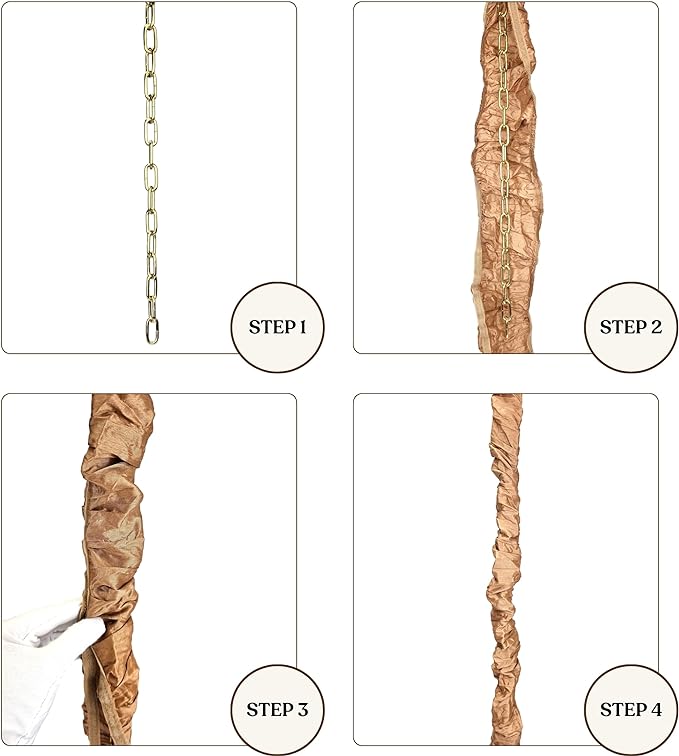 Royal Designs, Inc. Cord & Chain Cover 4 ft Silk Type Fabric, Chandelier Pendant Lighting Chain & Cable Management, Touch Fastener, Burlap - 1 Pack