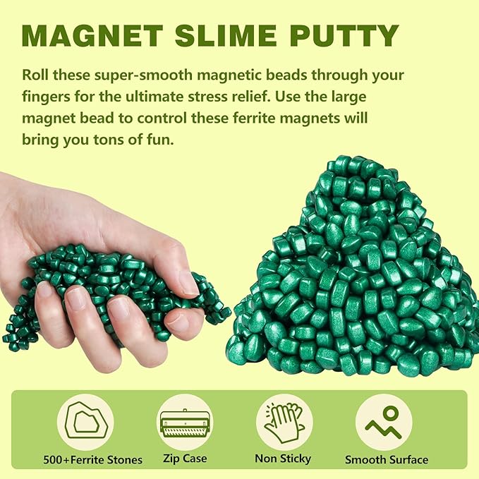 Cool Fidget Magnet Ferrite Putty, Slime Putty Party Favors, Hematite Magnetic Stones Eggs with 1.26 inch Magnet Balls, Anti Anxiety Desk Toy, Stress Relief EDC Toy Atuism Science Kit Gift Pink