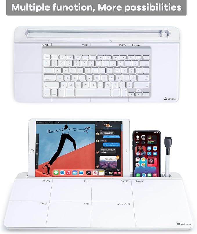 Varhomax Glass Weekly Dry Erase Desk White Board, Desktop to Do List Planner Whiteboard Calendar with Storage Caddy Memo for Home and Office, White