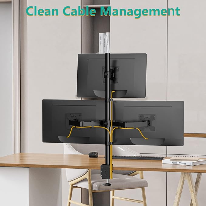 WALI Triple Monitor Mount for 13-27 inch Computer Screens, 3 Monitor Desk Mount, Holds up to 22 lbs, Adjustable Triple Monitors Stand with Swivel Tilt Rotation, 75x75/100x100mm (M003), Black