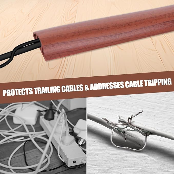 Floor Cord Cover Self Adhesive Cord Hider,10FT Cable Management, Extension Strip Protector for Wires, Prevent Cable Trips for Offices, Gyms, Exhibitions Cavity:0.47"(W) x0.35(H) Wood Red Teak