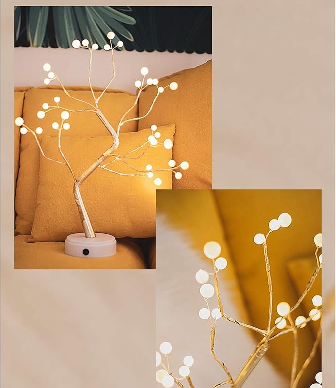MYSNKU DIY Led Desk Tree Lamp, Desk Table Decor 36 Pearl LED Lights for Home,Bedroom, Indoor,Wedding Party,Decoration Touch Switch Battery Powered or USB Adapter (Nordic)
