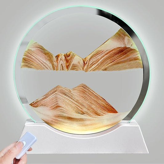 Aoderun 7" Moving Sand Art Liquid Motion with Light 3 Color Changing Moving Sand Art Picture Round Glass 3D Deep Sea Sand Art Sandscapes for Adult Relaxing Toys Desktop Home Office(Orange)