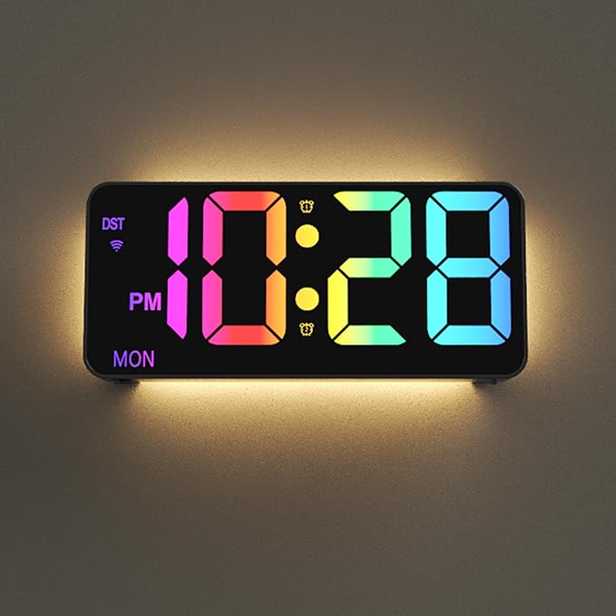 9" Digital Wall Clock with Night Light, Digital Clock with 8 RGB Colors, Dual Alarm, Snooze, Dimmer, Auto DST, Voice Control, Auto Time Sync, Clocks for Living Room, Bedroom, Perfect for Gift